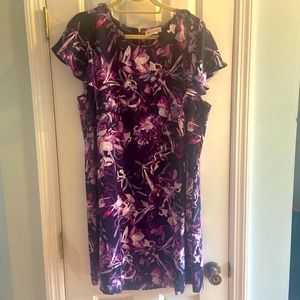 NWOT Rachel Zoe Purple Pink Black Short Flutter Sleeve Floral Dress 1X XLarge